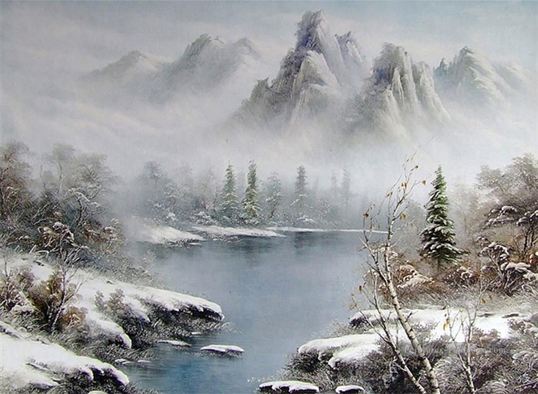 Lac et Montagnes dans le style brouillard de Bob Ross Peintures à l'huile